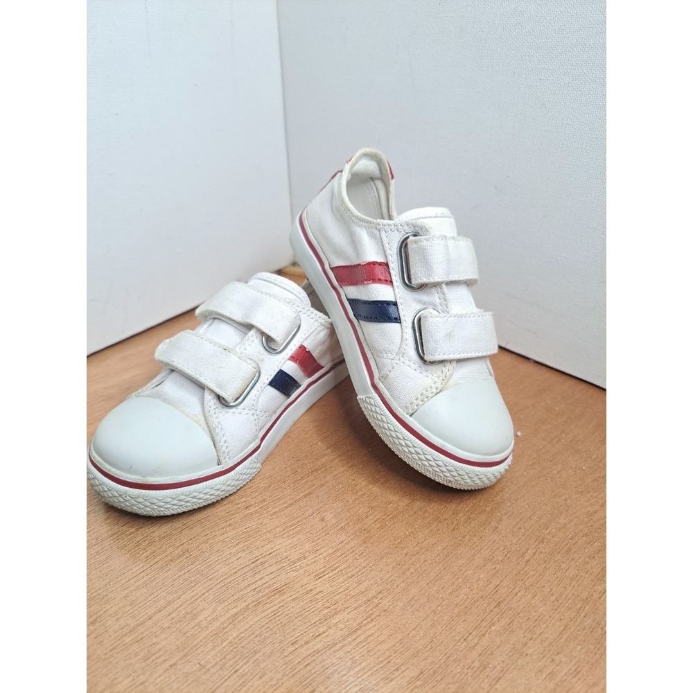 Gymboree Boys' White Red Blue Stripe Sneakers Top Strap Shoes Size 8
